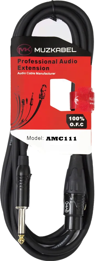 Микрофонный кабель MUZKABEL AMC111 - 1 метр, JACK (моно) - XLR (мама)