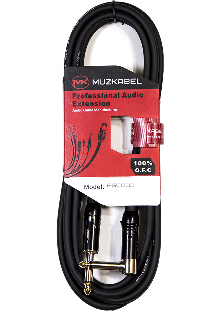 Гитарный кабель MUZKABEL AGC032 - 2 метра, JACK (моно) - JACK (моно)(Угловой)