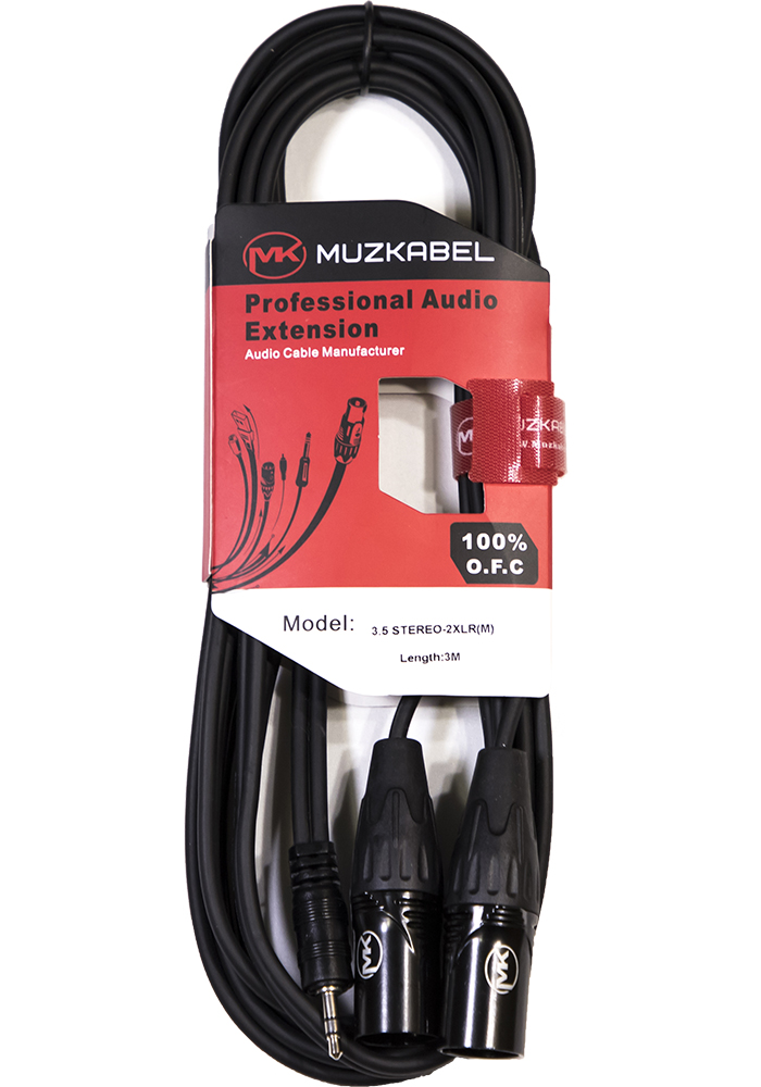 Аудио кабель MUZKABEL AMC201 - 1 метр, MINI JACK (3.5) - 2XLR (папа)