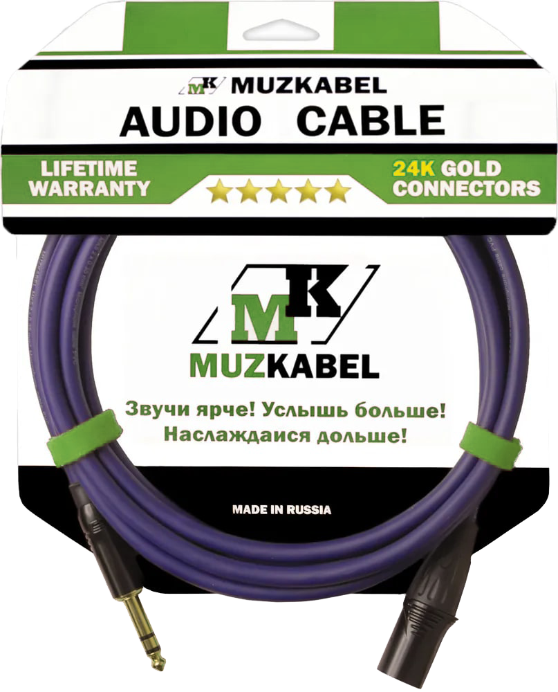 Аудио кабель MUZKABEL BXSMK5S - 6 метров, XLR (папа) - JACK (стерео)