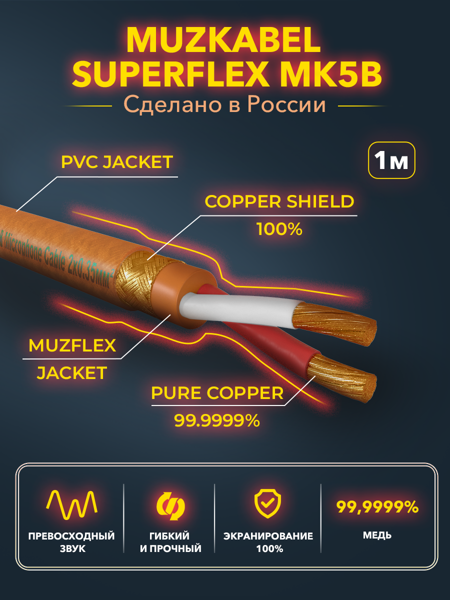 Микрофонный кабель - MUZKABEL MK5B, 2 х 0.35 мм², Полупрозрачный коричневый