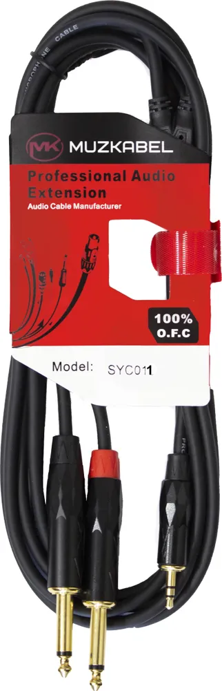 Аудио кабель MUZKABEL SYC012 - 2 метра, MINI JACK (3.5) - 2JACK (моно)